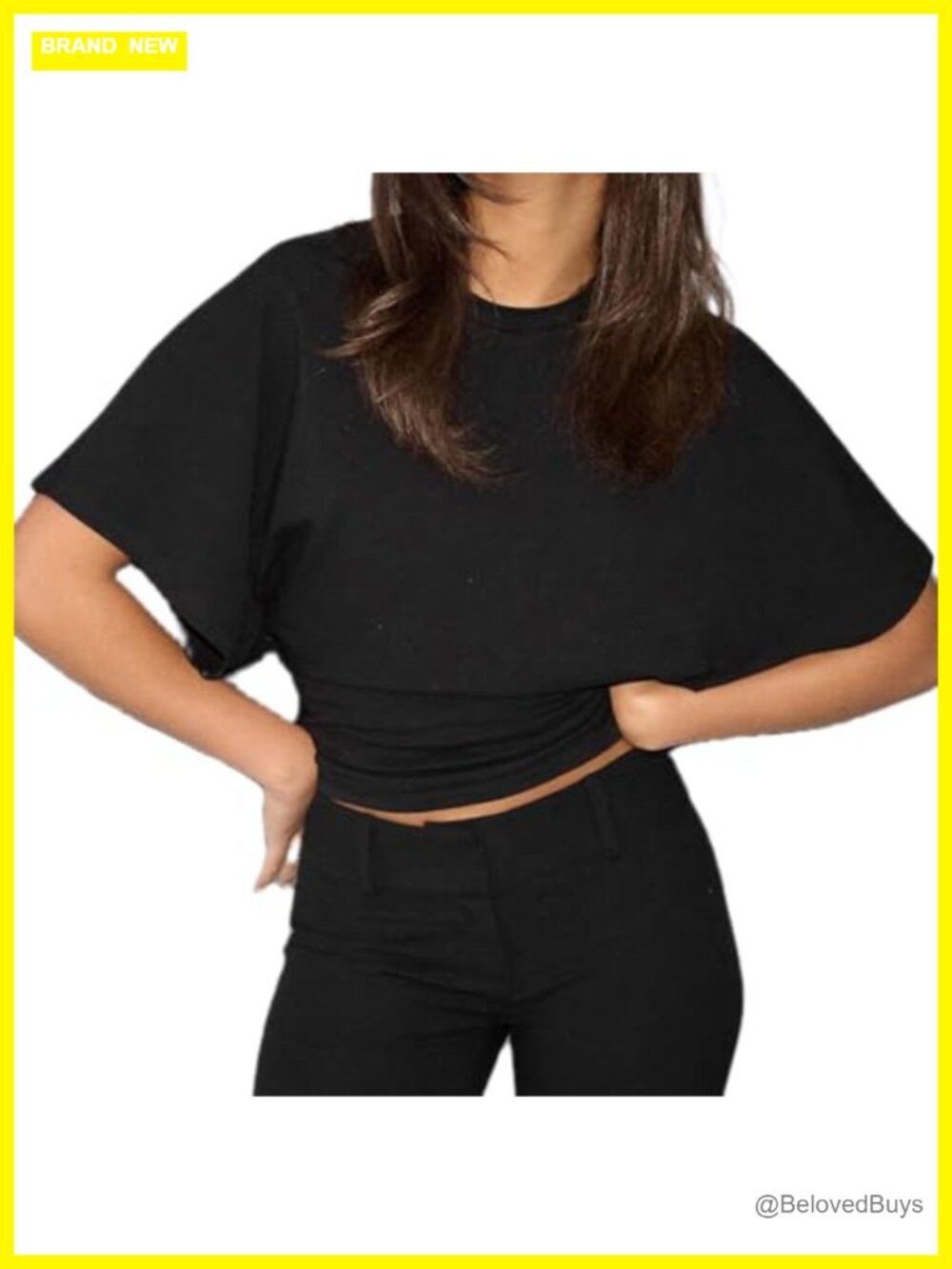 Women Batwing Short Sleeve Corset Top Slim Fit Crew Neck Grunge Tee
